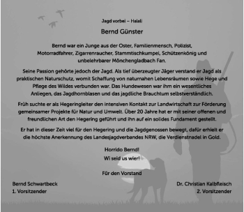 Anzeige von Bernd Günster von Westfälische Nachrichten