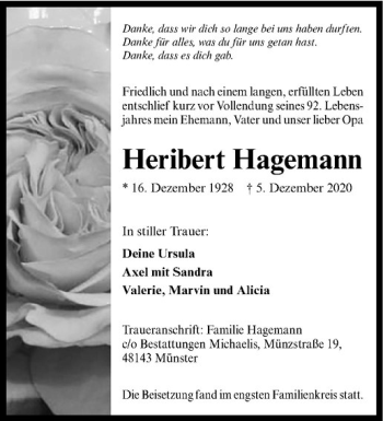 Anzeige von Heribert Hagemann von Westfälische Nachrichten