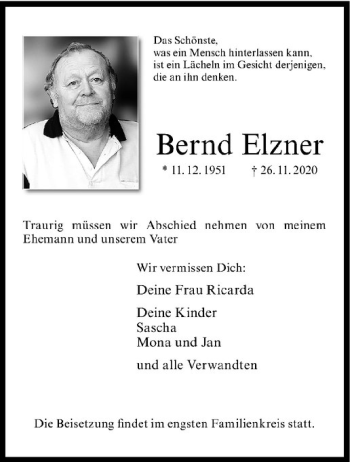 Anzeige von Bernd Elzner von Westfälische Nachrichten