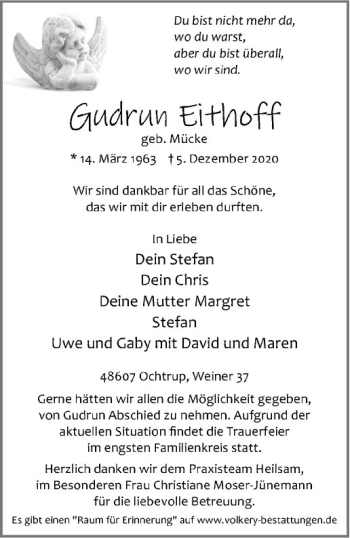 Anzeige von Gudrun Eithoff von Westfälische Nachrichten