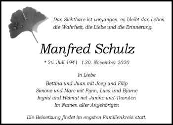 Anzeige von Manfred Schulz von Westfälische Nachrichten
