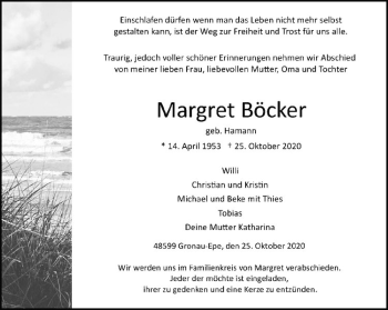 Anzeige von Margret Böcker von Westfälische Nachrichten