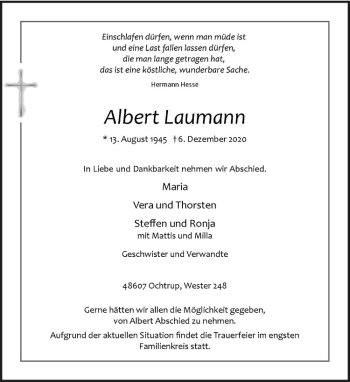 Anzeige von Albert Laumann von Westfälische Nachrichten
