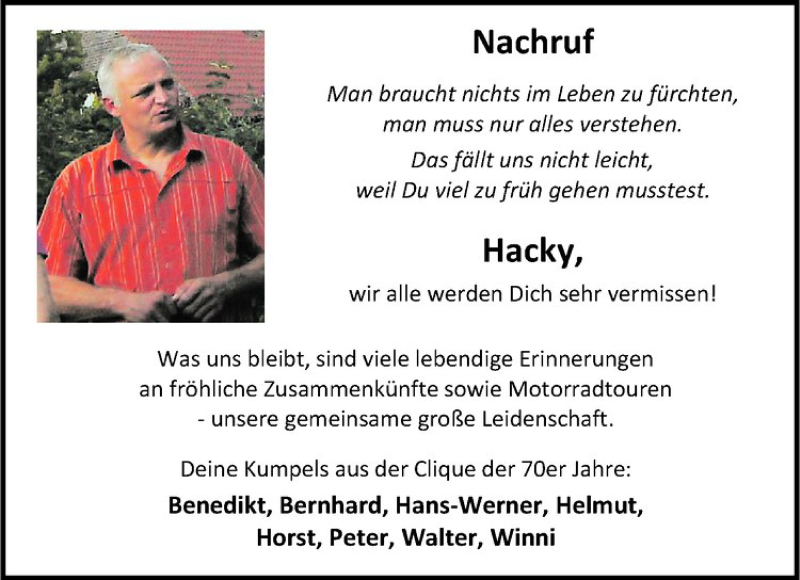  Traueranzeige für Bernhard (Hacky) Henrichmann vom 31.12.2020 aus Westfälische Nachrichten