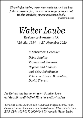 Anzeige von Walter Laube von Westfälische Nachrichten