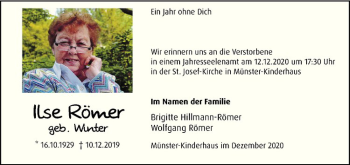 Anzeige von Ilse Römer von Westfälische Nachrichten