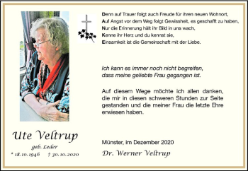 Anzeige von Ute Veltrup von Westfälische Nachrichten