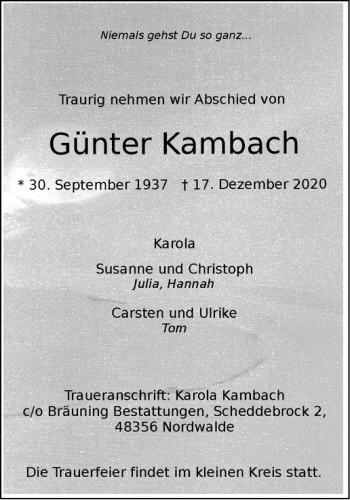 Anzeige von Günter Kambach von Westfälische Nachrichten