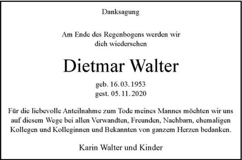  Traueranzeige für Dietmar Walter vom 24.12.2020 aus Westfälische Nachrichten