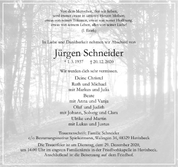 Anzeige von Jürgen Schneider von Westfälische Nachrichten