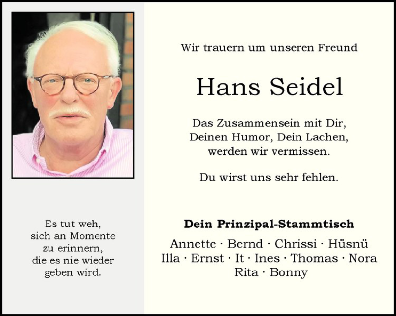  Traueranzeige für Hans Seidel vom 19.12.2020 aus Westfälische Nachrichten