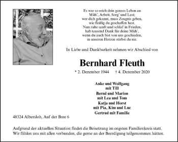 Anzeige von Bernhard Fleuth von Westfälische Nachrichten
