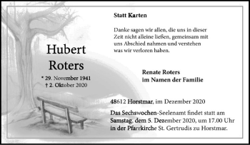 Anzeige von Hubert Roters von Westfälische Nachrichten