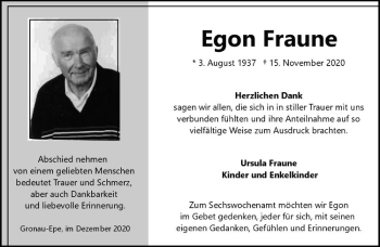 Anzeige von Egon Fraune von Westfälische Nachrichten