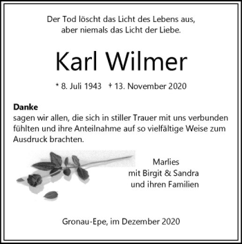 Anzeige von Karl Wilmer von Westfälische Nachrichten