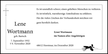 Anzeige von Lene Wortmann von Westfälische Nachrichten