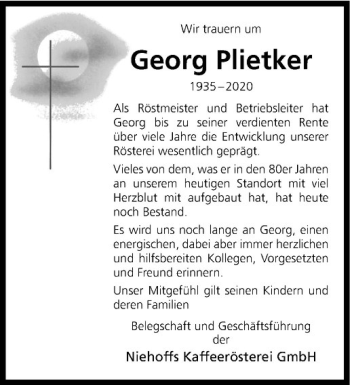 Anzeige von Georg Plietker von Westfälische Nachrichten