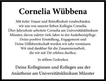 Anzeige von Cornelia Wübbena von Westfälische Nachrichten