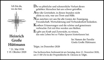 Anzeige von Heinrich Große Hüttmann von Westfälische Nachrichten