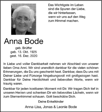 Anzeige von Anna Bode von Westfälische Nachrichten