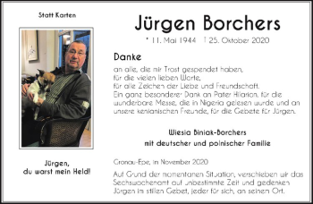 Anzeige von Jürgen Borchers von Westfälische Nachrichten