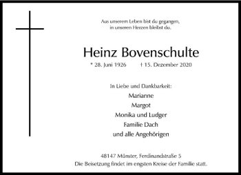 Anzeige von Heinz Bovenschulte von Westfälische Nachrichten