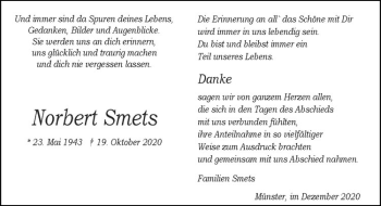 Anzeige von Norbert Smets von Westfälische Nachrichten