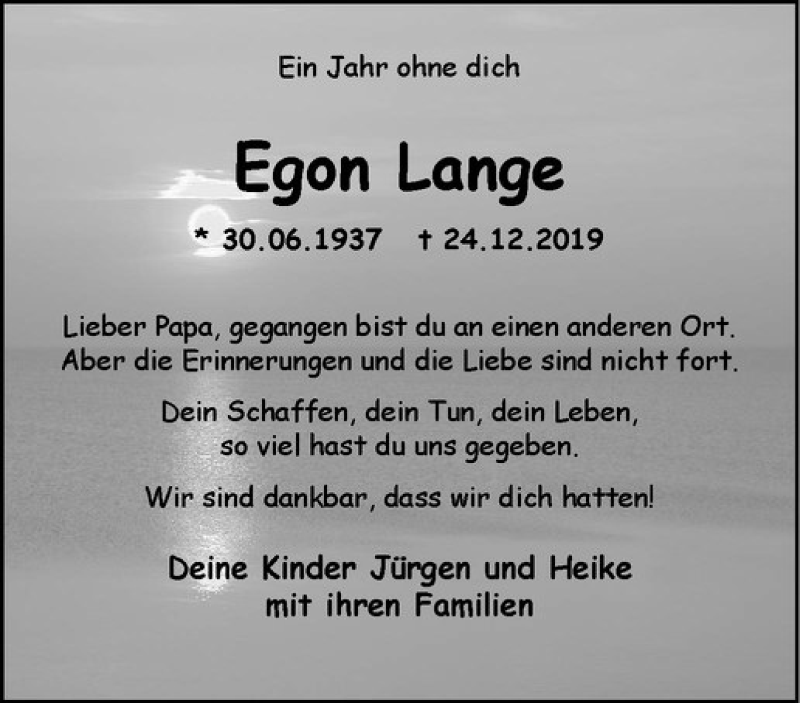  Traueranzeige für Egon Lange vom 24.12.2020 aus Westfälische Nachrichten