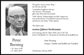 Anzeige von Peter Berning von Westfälische Nachrichten