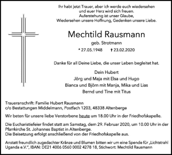 Anzeige von Mechtild Rausmann von Westfälische Nachrichten