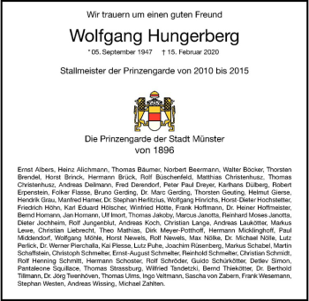 Anzeige von Wolfgang Hungerberg von Westfälische Nachrichten
