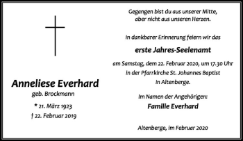 Anzeige von Anneliese Everhard von Westfälische Nachrichten