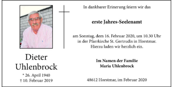 Anzeige von Dieter Uhlenbrock von Westfälische Nachrichten