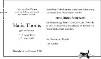 Anzeige von Maria Thoms von Westfälische Nachrichten