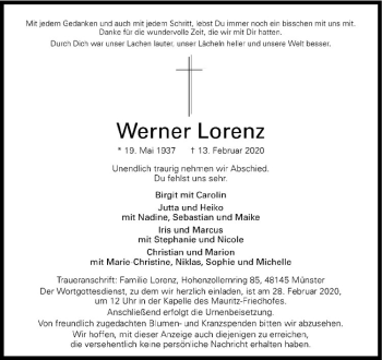 Anzeige von Werner Lorenz von Westfälische Nachrichten