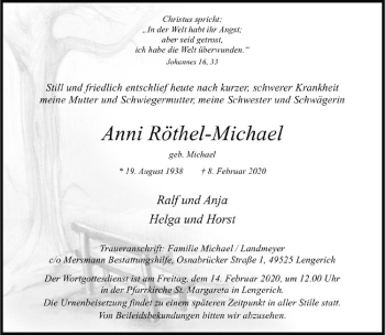 Anzeige von Anni Röthel-Michael von Westfälische Nachrichten