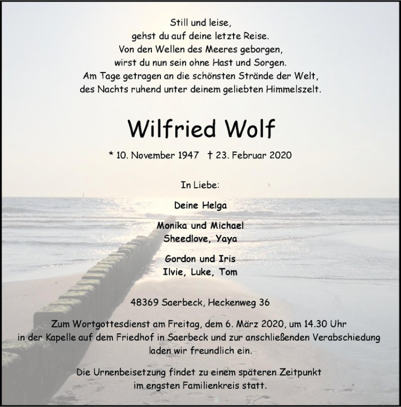  Traueranzeige für Wilfried Wolf vom 29.02.2020 aus Westfälische Nachrichten