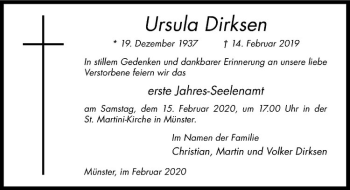 Anzeige von Ursula Dirksen von Westfälische Nachrichten
