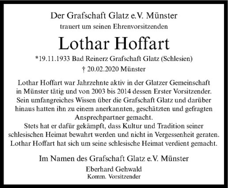  Traueranzeige für Lothar Hoffart vom 26.02.2020 aus Westfälische Nachrichten