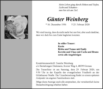Anzeige von Günter Weinberg von Westfälische Nachrichten
