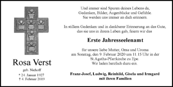 Anzeige von Rosa Verst von Westfälische Nachrichten
