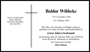 Anzeige von Baldur Wibbeke von Westfälische Nachrichten