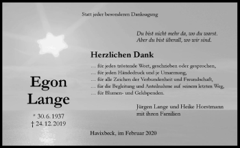 Anzeige von Egon Lange von Westfälische Nachrichten