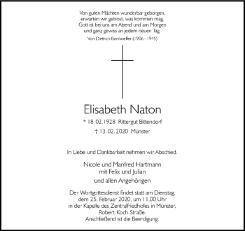 Anzeige von Elisabeth Naton von Westfälische Nachrichten