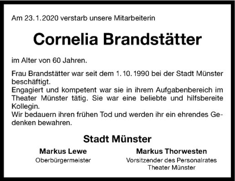  Traueranzeige für Cornelia Brandstätter vom 12.02.2020 aus Westfälische Nachrichten