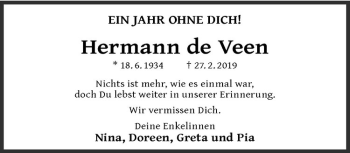 Anzeige von Hermann de Ven von Westfälische Nachrichten