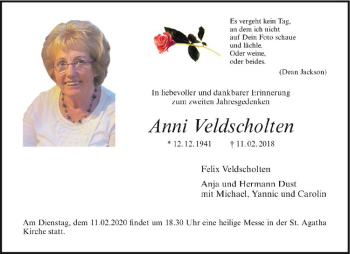 Anzeige von Anni Veldscholten von Westfälische Nachrichten