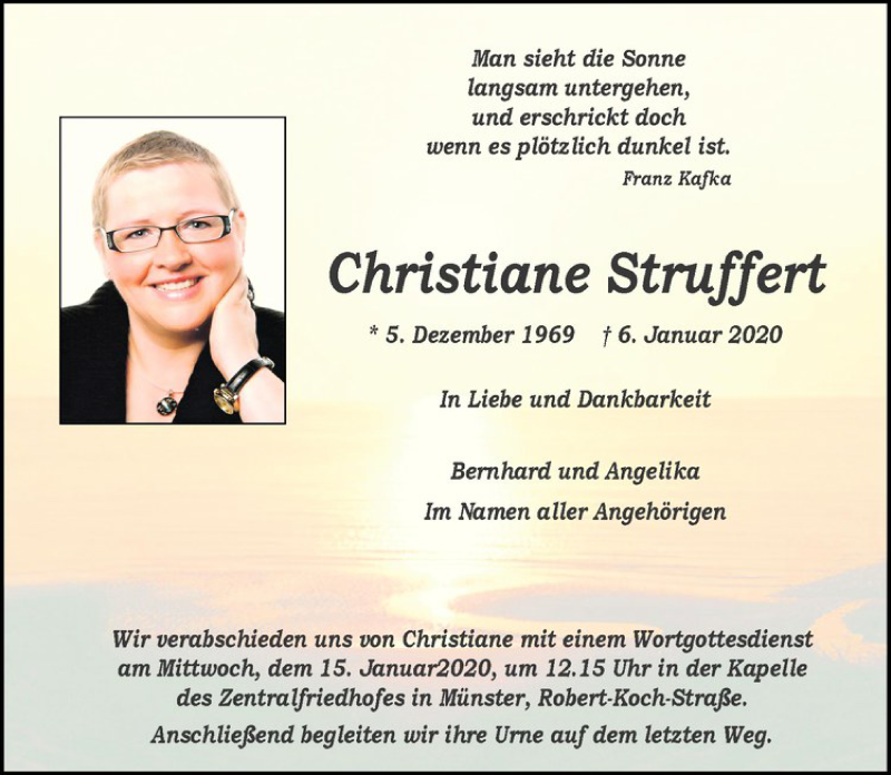  Traueranzeige für Christiane Struffert vom 11.01.2020 aus Westfälische Nachrichten