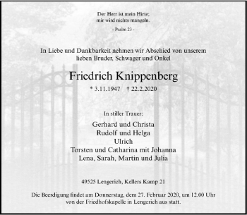 Anzeige von Friedrich Knippenberg von Westfälische Nachrichten