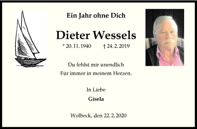  Traueranzeige für Dieter Wessels vom 22.02.2020 aus Westfälische Nachrichten